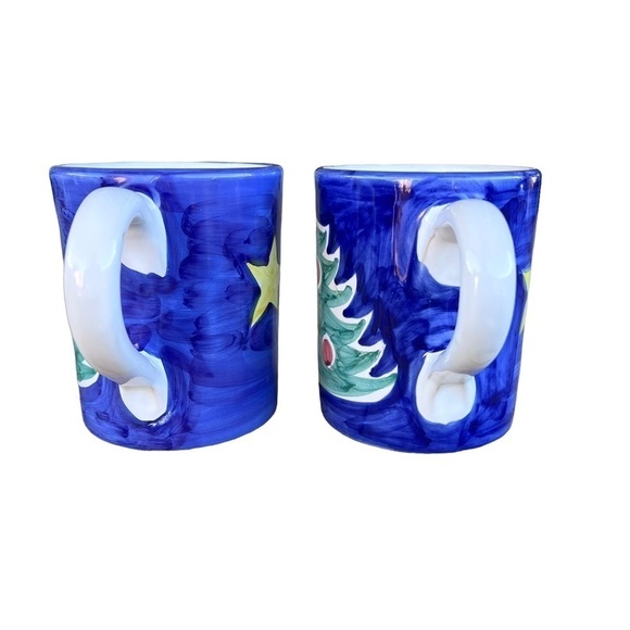 Starbucks Italy Hand Painted Christmas Tree North Star Coffee Mug Set Blue GUC - Picture 3 of 10